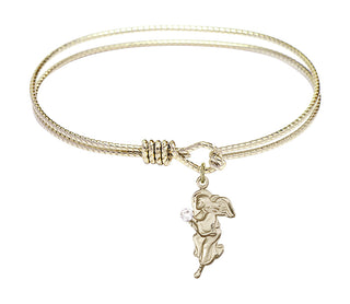 7 1/4 inch Oval Eye Hook Hamilton Gold Bangle Bracelet with a 14kt Gold Filled Guardian Angel charm.