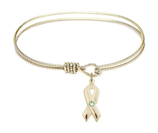 7 1/4 inch Oval Eye Hook Hamilton Gold Bangle Bracelet with a 14kt Gold Filled Cancer Awareness charm.