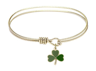 7 1/4 inch Oval Eye Hook Hamilton Gold Bangle Bracelet with a 14kt Gold Filled Shamrock charm.
