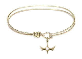 7 1/4 inch Oval Eye Hook Hamilton Gold Bangle Bracelet with a 14kt Gold Filled Holy Spirit charm.