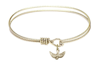 7 1/4 inch Oval Eye Hook Hamilton Gold Bangle Bracelet with a 14kt Gold Filled Holy Spirit charm.