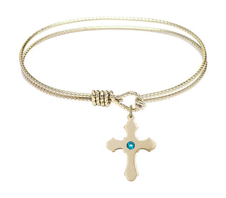 7 1/4 inch Oval Eye Hook Hamilton Gold Bangle Bracelet with a 14kt Gold Filled Cross charm.