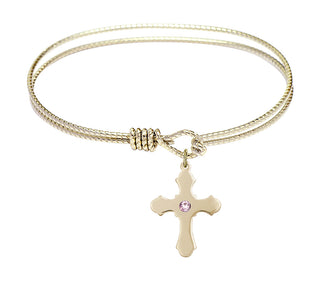 7 1/4 inch Oval Eye Hook Hamilton Gold Bangle Bracelet with a 14kt Gold Filled Cross charm.