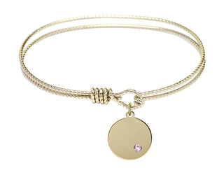 7 1/4 inch Oval Eye Hook Hamilton Gold Bangle Bracelet with a 14kt Gold Filled Plain Disc charm.