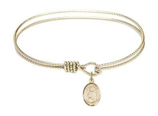 7 1/4 inch Oval Eye Hook Hamilton Gold Bangle Bracelet with a 14kt Gold Filled Saint Philip the Apostle charm. Engraved Catholic Saint Jewelry