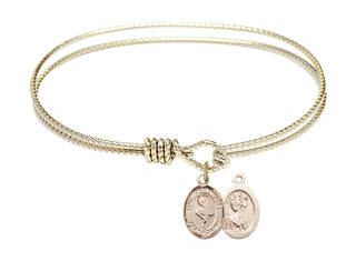 7 1/4 inch Oval Eye Hook Hamilton Gold Bangle Bracelet with a 14kt Gold Filled Saint Christopher/Dance charm.
