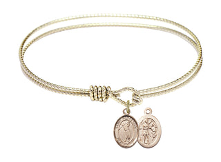 7 1/4 inch Oval Eye Hook Hamilton Gold Bangle Bracelet with a 14kt Gold Filled Saint Sebastian/Golf charm.
