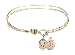 7 1/4 inch Oval Eye Hook Hamilton Gold Bangle Bracelet with a 14kt Gold Filled Saint Sebastian/Figure Skating charm.