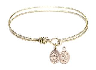 7 1/4 inch Oval Eye Hook Hamilton Gold Bangle Bracelet with a 14kt Gold Filled Saint Christopher / Field Hockey charm.