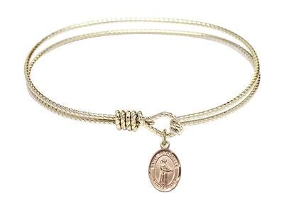 7 1/4-inch Eye Hook Bangle Bracelet | 14kt Gold Filled St. Petronilla Charm | Engravable