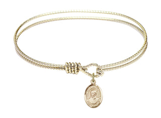 7 1/4 inch Oval Eye Hook Hamilton Gold Bangle Bracelet with a 14kt Gold Filled Saint Ignatius of Loyola charm. Engraved Catholic Saint Jewelry