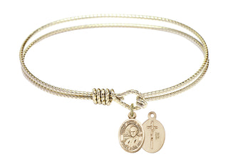 7 1/4 inch Oval Eye Hook Hamilton Gold Bangle Bracelet with a 14kt Gold Filled Saint John Paul II charm.