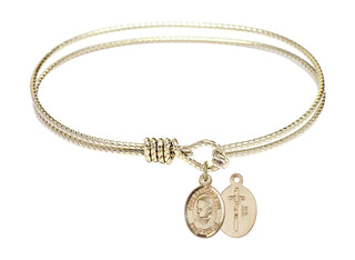 7 1/4 inch Oval Eye Hook Hamilton Gold Bangle Bracelet with a 14kt Gold Filled Pope Emeritace Benedict XVI charm.
