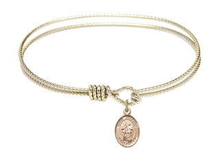 7 1/4 inch Oval Eye Hook Hamilton Gold Bangle Bracelet with a 14kt Gold Filled Saint Joachim charm. Engraved Catholic Saint Jewelry