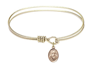 7 1/4 inch Oval Eye Hook Hamilton Gold Bangle Bracelet with a 14kt Gold Filled Sts. Peter & Paul charm. Engraved Catholic Saint Jewelry