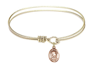 7 1/4 inch Oval Eye Hook Hamilton Gold Bangle Bracelet with a 14kt Gold Filled St John Xxiii charm. Engraved Catholic Saint Jewelry