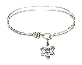 7 1/4 inch Oval Eye Hook Rhodium Bangle Bracelet with a Sterling Silver Chastity charm.
