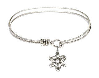 7 1/4 inch Oval Eye Hook Rhodium Bangle Bracelet with a Sterling Silver Chastity charm.