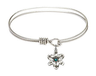 7 1/4 inch Oval Eye Hook Rhodium Bangle Bracelet with a Sterling Silver Chastity charm.