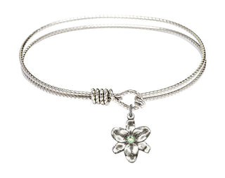 7 1/4 inch Oval Eye Hook Rhodium Bangle Bracelet with a Sterling Silver Chastity charm.