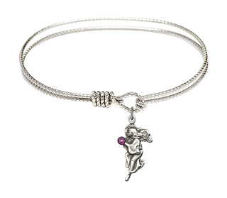 7 1/4 inch Oval Eye Hook Rhodium Bangle Bracelet with a Sterling Silver Guardian Angel charm.