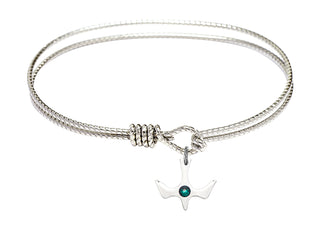 7 1/4 inch Oval Eye Hook Rhodium Bangle Bracelet with a Sterling Silver Holy Spirit charm.