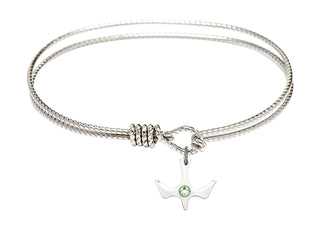 7 1/4 inch Oval Eye Hook Rhodium Bangle Bracelet with a Sterling Silver Holy Spirit charm.
