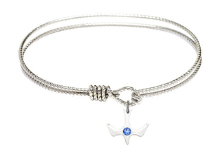 7 1/4 inch Oval Eye Hook Rhodium Bangle Bracelet with a Sterling Silver Holy Spirit charm.