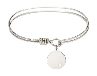 7 1/4 inch Oval Eye Hook Rhodium Bangle Bracelet with a Sterling Silver Plain Disc charm.