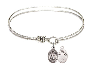 7 1/4 inch Oval Eye Hook Rhodium Bangle Bracelet with a Sterling Silver Saint Christopher/Paratroopers charm.