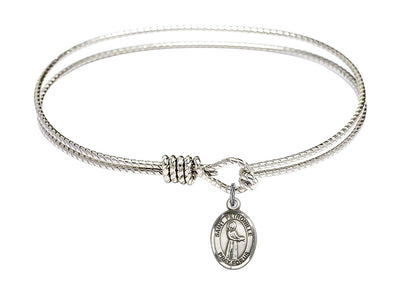 7 1/4-inch Eye Hook Rhodium Bangle Bracelet | Sterling Silver St. Petronilla Charm | Engravable