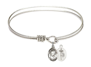 7 1/4 inch Oval Eye Hook Rhodium Bangle Bracelet with a Sterling Silver Pope Emeritace Benedict XVI charm.