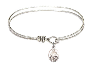 7 1/4 inch Oval Eye Hook Rhodium Bangle Bracelet with a Sterling Silver Pope Francis charm.