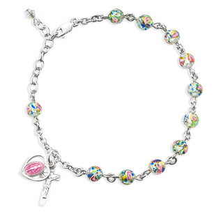 6Mm Rose Embedded Murano Glass Sterling Bracelet
