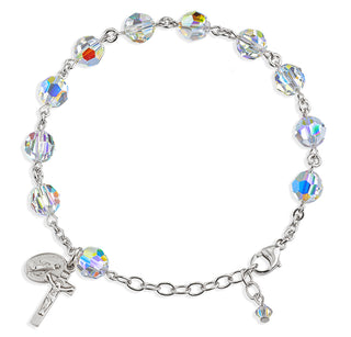 Round Faceted Aurora Borealis Finest Austrian Crystal Sterling Bracelet
