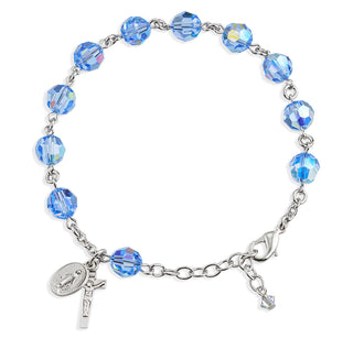 Round Faceted Light Sapphire Finest Austrian Crystal Sterling Bracelet