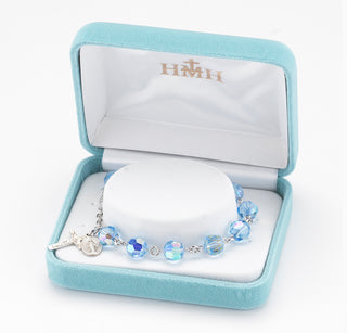 Round Faceted Light Sapphire Finest Austrian Crystal Sterling Bracelet