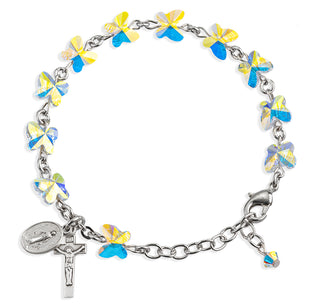 Sterling Silver Rosary Bracelet with 8mm Aurora Borealis Finest Austrian Crystal Butterfly Beads