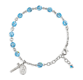 Aqua Round Faceted Finest Austrian Crystal Sterling Bracelet