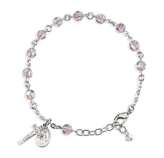 Light Amethyst Round Faceted Finest Austrian Crystal Sterling Bracelet