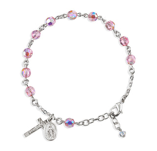 Light Rose Round Faceted Finest Austrian Crystal Sterling Bracelet