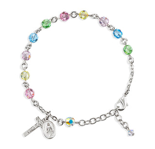 Multi Color Round Faceted Finest Austrian Crystal Sterling Bracelet