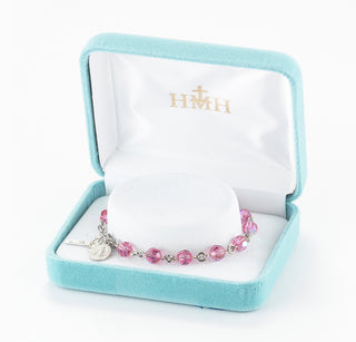 Pink Round Faceted Finest Austrian Crystal Sterling Bracelet