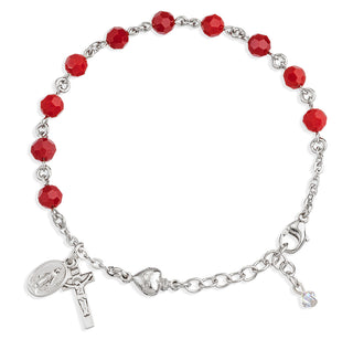 Red Coral Round Faceted Finest Austrian Crystal Bead And Sterling Sacred Hearts