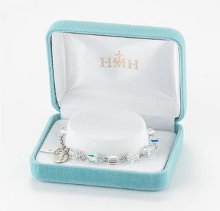 Tin Cut Aqua Crystal Rosary Bracelet