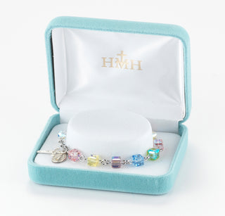 Tin Cut Aqua Rosary Bracelet
