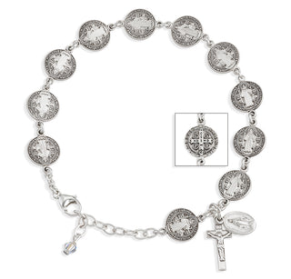 10Mm Sterling Saint Benedict Rosary Bracelet