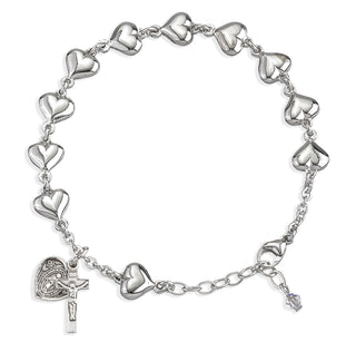 Sterling Silver Heart Shaped Rosary Bracelet