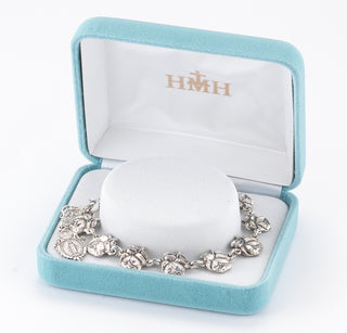 Sterling Silver Rose Bud Beads with Saint Images on Bracelet