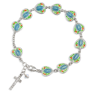 Sterling Silver Pierced Miraculous Heart Rosary Bracelet